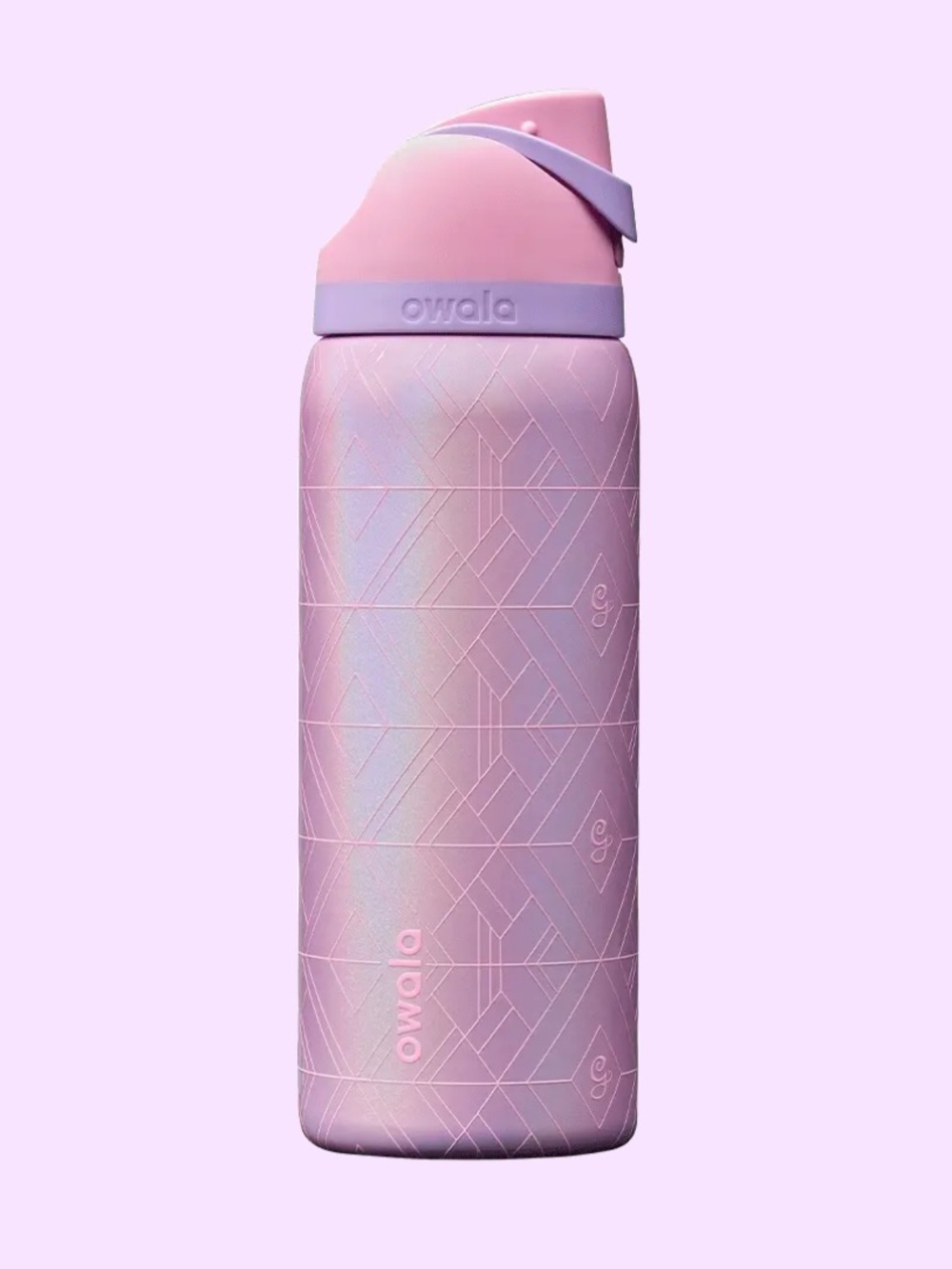 Glenda themed Pink rainbow sparkling Owala Bottle with straw 32 oz